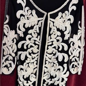 Black and Off-White Embroidered Jacket or Coverup